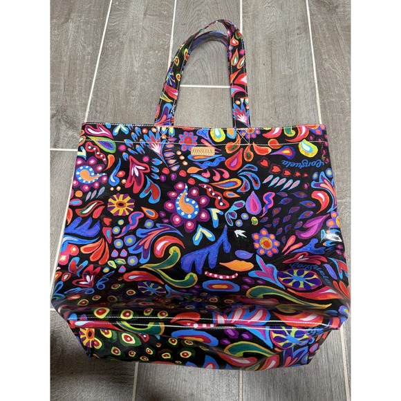 Consuela Tote Bag Womens Large Multicolor Floral Plastic Shoulder Shopper - Picture 4 of 10